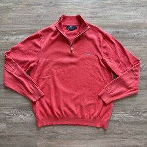 Vineyard Vines Men’s Large 1/4 Zip Pullover Sweater Coral Preppy Casual Whale